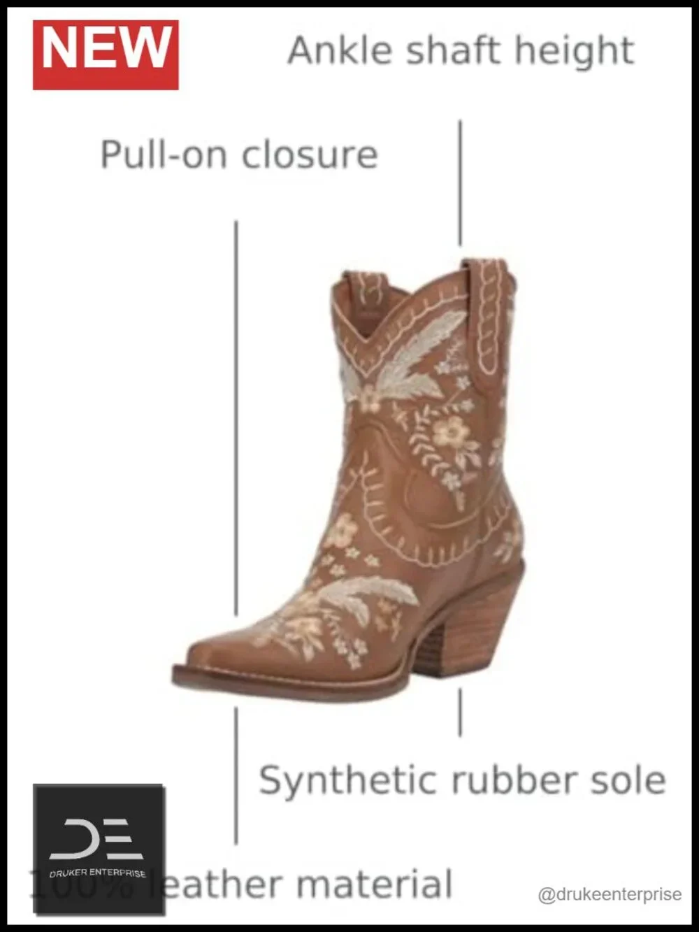 Women's Embroidered Snip Toe Cowboy Booties Leather Pull-On Block Heel